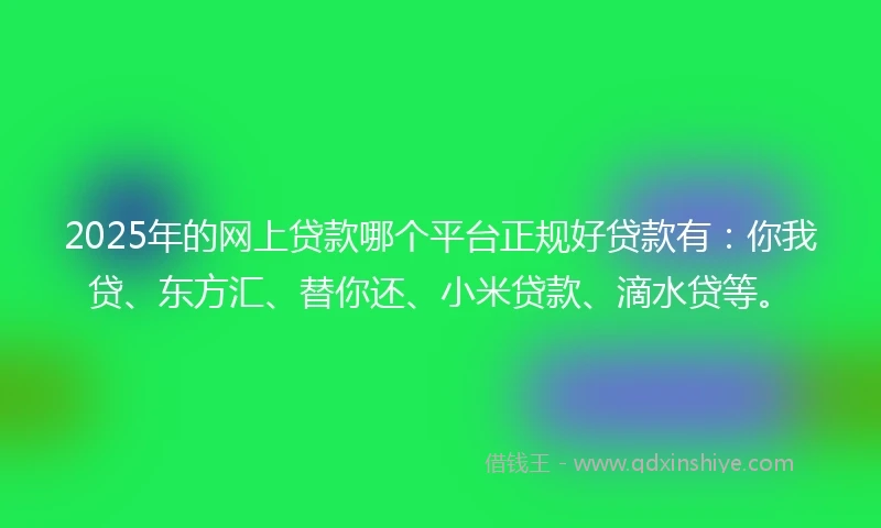 2025年的网上贷款哪个平台正规好贷款有：你我贷、东方汇、替你还、小米贷款、滴水贷等。