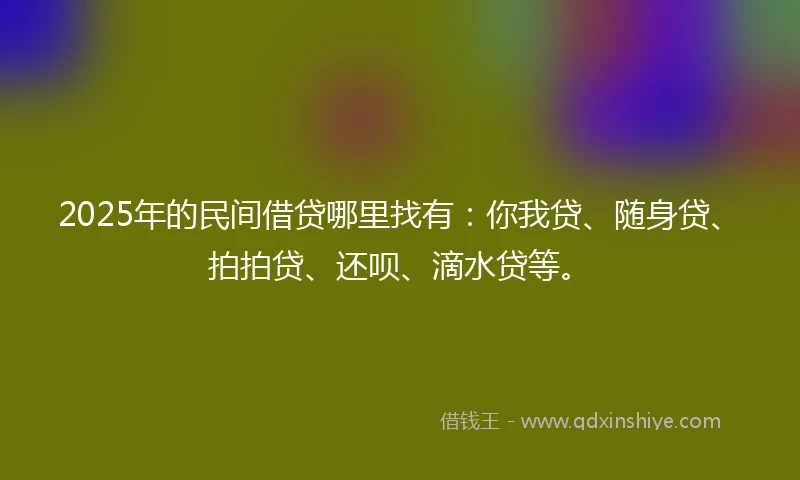 2025年的民间借贷哪里找有：你我贷、随身贷、拍拍贷、还呗、滴水贷等。