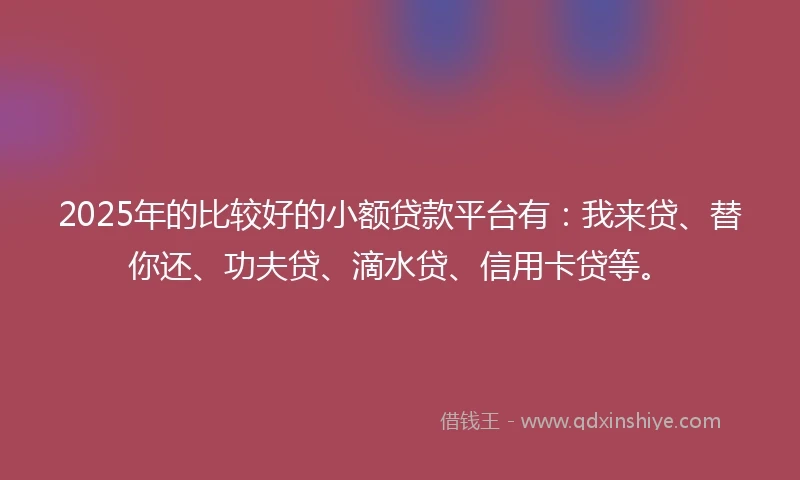 2025年的比较好的小额贷款平台有：我来贷、替你还、功夫贷、滴水贷、信用卡贷等。