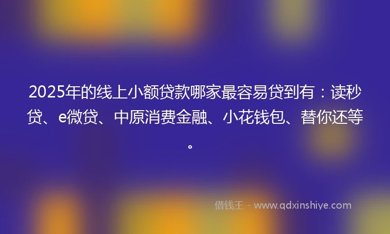 2025年的线上小额贷款哪家最容易贷到有：读秒贷、e微贷、中原消费金融、小花钱包、替你还等。