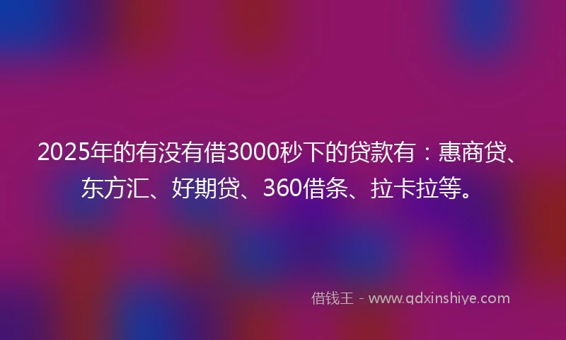 2025年的有没有借3000秒下的贷款有：惠商贷、东方汇、好期贷、360借条、拉卡拉等。