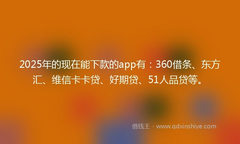 2025年的现在能下款的app有：360借条、东方汇、维信卡卡贷、好期贷、51人品贷等。