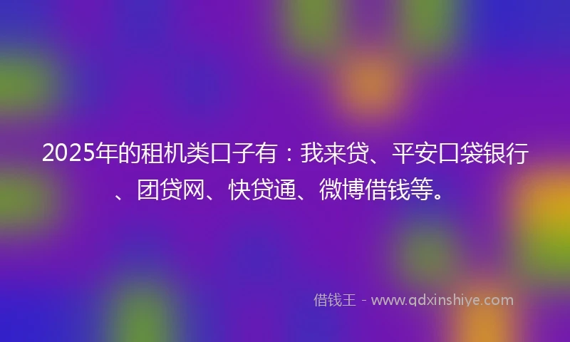 2025年的租机类口子有：我来贷、平安口袋银行、团贷网、快贷通、微博借钱等。