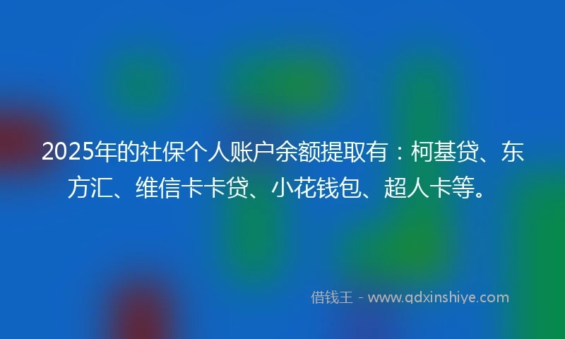 2025年的社保个人账户余额提取有：柯基贷、东方汇、维信卡卡贷、小花钱包、超人卡等。
