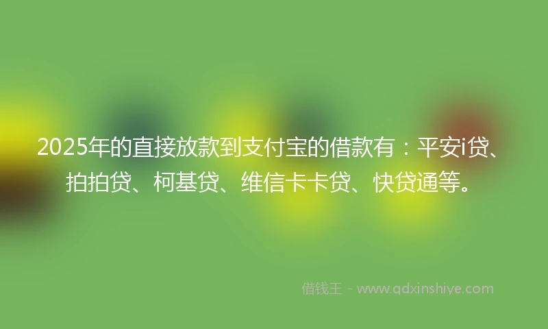2025年的直接放款到支付宝的借款有：平安i贷、拍拍贷、柯基贷、维信卡卡贷、快贷通等。