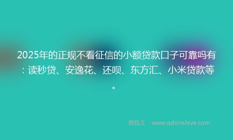 2025年的正规不看征信的小额贷款口子可靠吗有：读秒贷、安逸花、还呗、东方汇、小米贷款等。