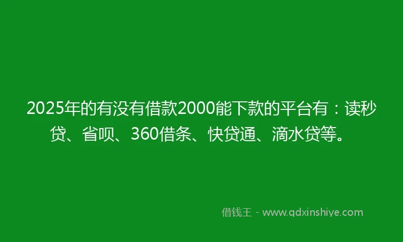 2025年的有没有借款2000能下款的平台有：读秒贷、省呗、360借条、快贷通、滴水贷等。