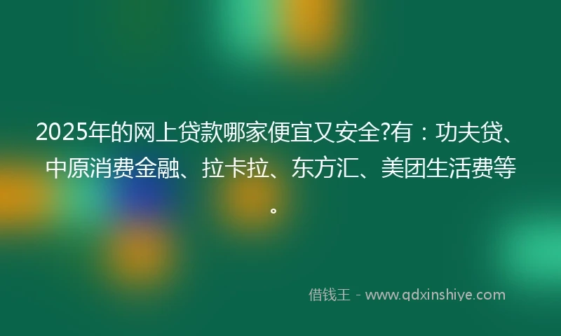 2025年的网上贷款哪家便宜又安全?有：功夫贷、中原消费金融、拉卡拉、东方汇、美团生活费等。