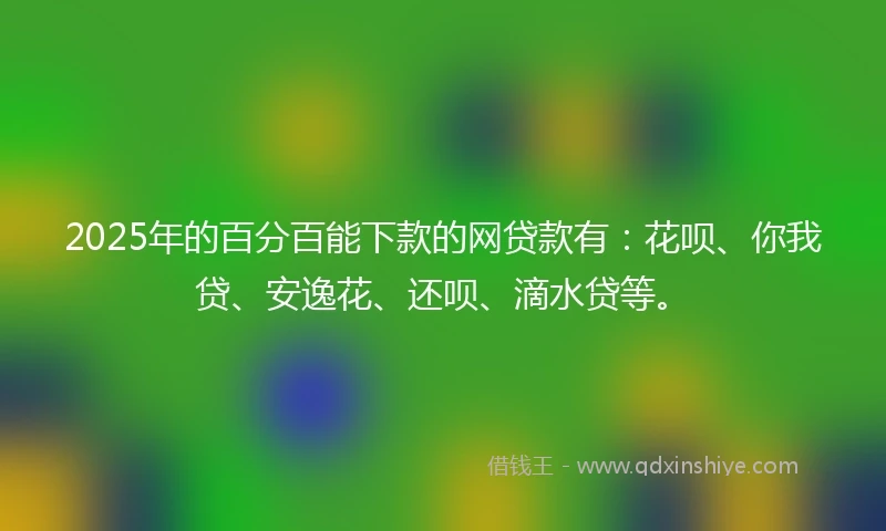 2025年的百分百能下款的网贷款有：花呗、你我贷、安逸花、还呗、滴水贷等。