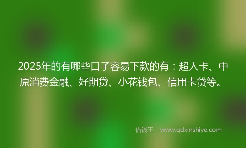 2025年的有哪些口子容易下款的有：超人卡、中原消费金融、好期贷、小花钱包、信用卡贷等。
