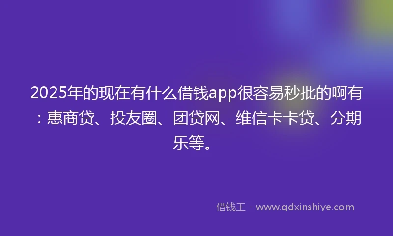 2025年的现在有什么借钱app很容易秒批的啊有：惠商贷、投友圈、团贷网、维信卡卡贷、分期乐等。