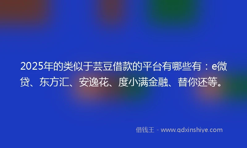 2025年的类似于芸豆借款的平台有哪些有：e微贷、东方汇、安逸花、度小满金融、替你还等。