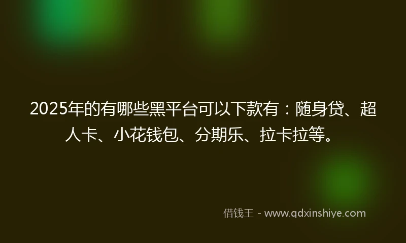 2025年的有哪些黑平台可以下款有：随身贷、超人卡、小花钱包、分期乐、拉卡拉等。