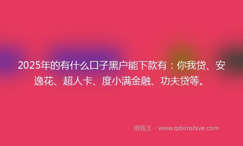 2025年的有什么口子黑户能下款有：你我贷、安逸花、超人卡、度小满金融、功夫贷等。