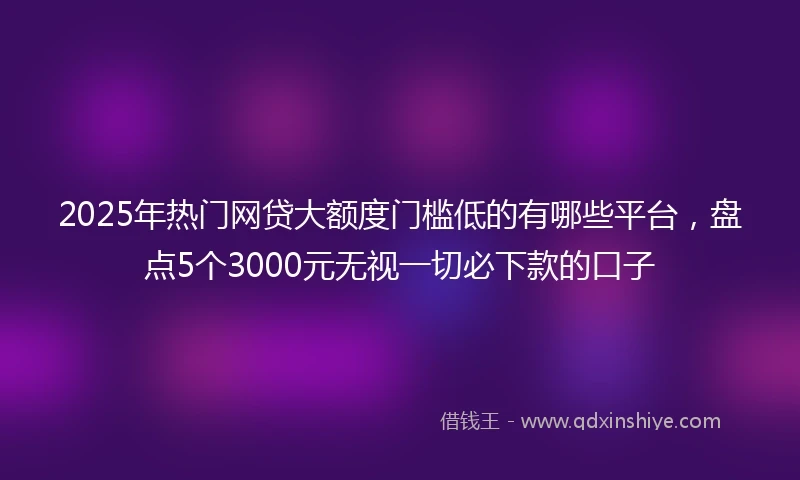 2025年热门网贷大额度门槛低的有哪些平台，盘点5个3000元无视一切必下款的口子