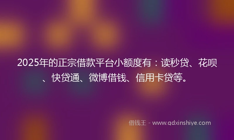 2025年的正宗借款平台小额度有：读秒贷、花呗、快贷通、微博借钱、信用卡贷等。