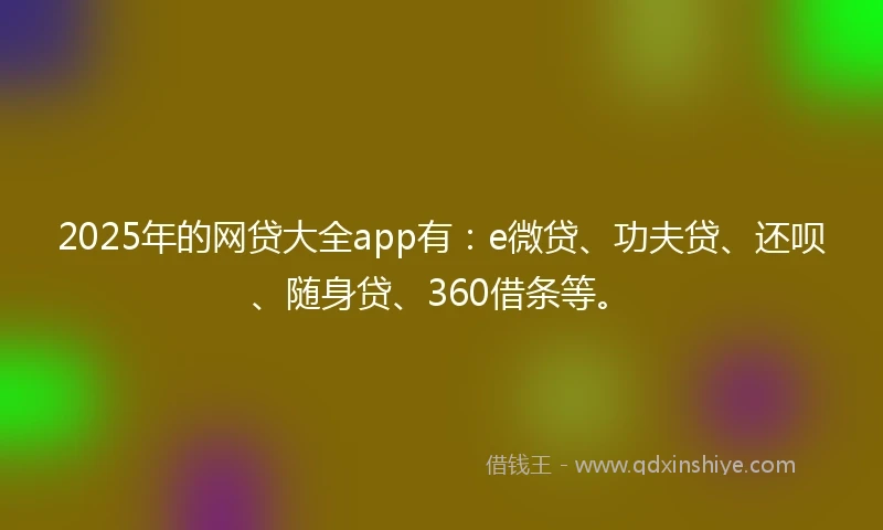 2025年的网贷大全app有：e微贷、功夫贷、还呗、随身贷、360借条等。