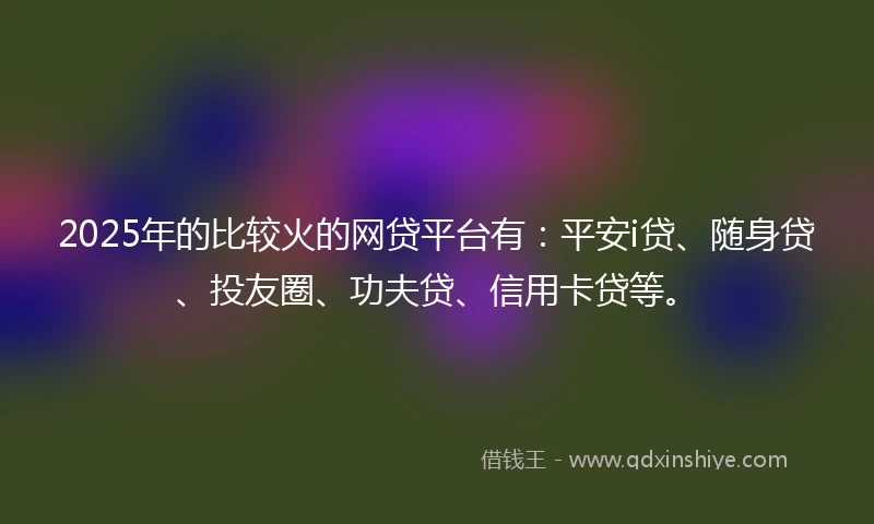 2025年的比较火的网贷平台有：平安i贷、随身贷、投友圈、功夫贷、信用卡贷等。
