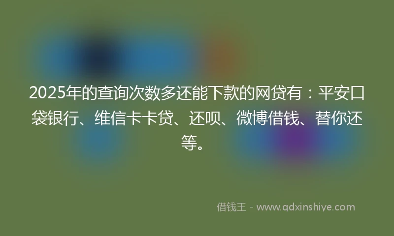 2025年的查询次数多还能下款的网贷有：平安口袋银行、维信卡卡贷、还呗、微博借钱、替你还等。