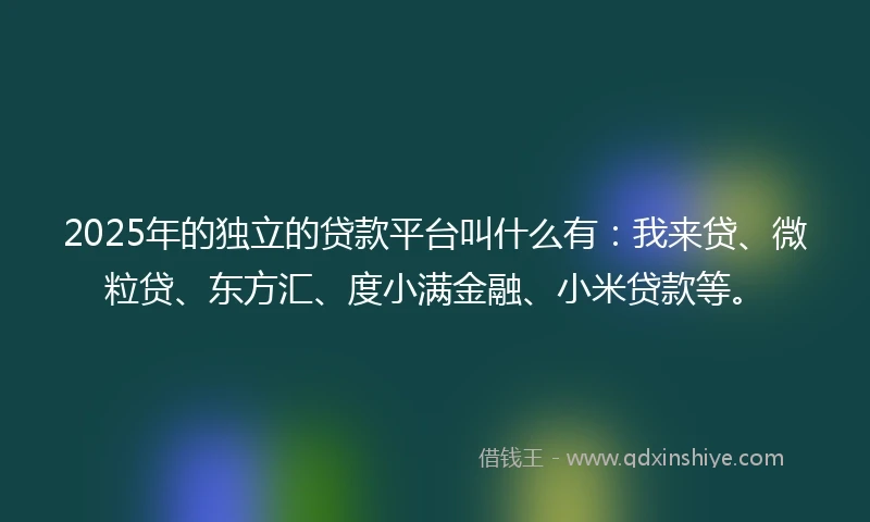 2025年的独立的贷款平台叫什么有：我来贷、微粒贷、东方汇、度小满金融、小米贷款等。