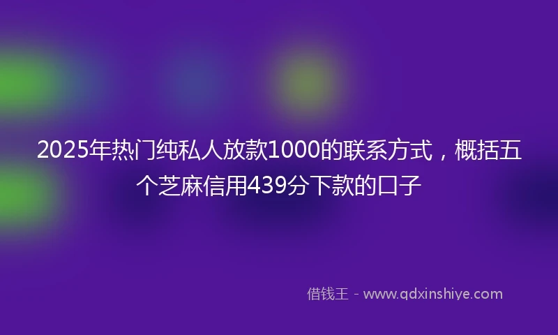 2025年热门纯私人放款1000的联系方式，概括五个芝麻信用439分下款的口子