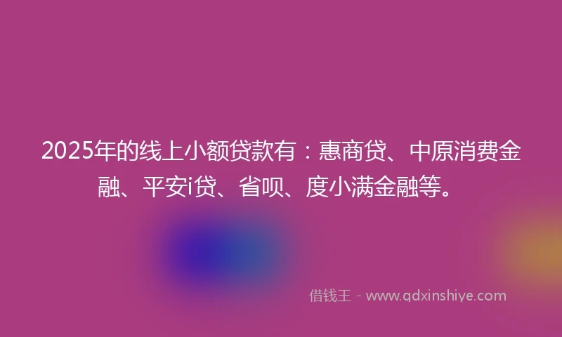 2025年的线上小额贷款有：惠商贷、中原消费金融、平安i贷、省呗、度小满金融等。