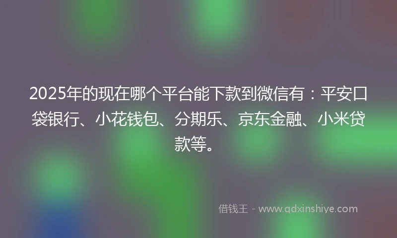 2025年的现在哪个平台能下款到微信有：平安口袋银行、小花钱包、分期乐、京东金融、小米贷款等。