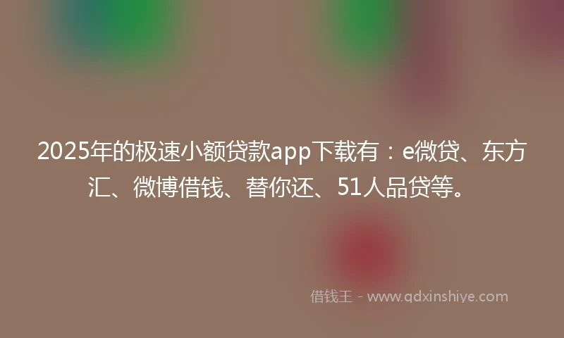 2025年的极速小额贷款app下载有：e微贷、东方汇、微博借钱、替你还、51人品贷等。