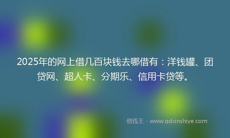 2025年的网上借几百块钱去哪借有：洋钱罐、团贷网、超人卡、分期乐、信用卡贷等。