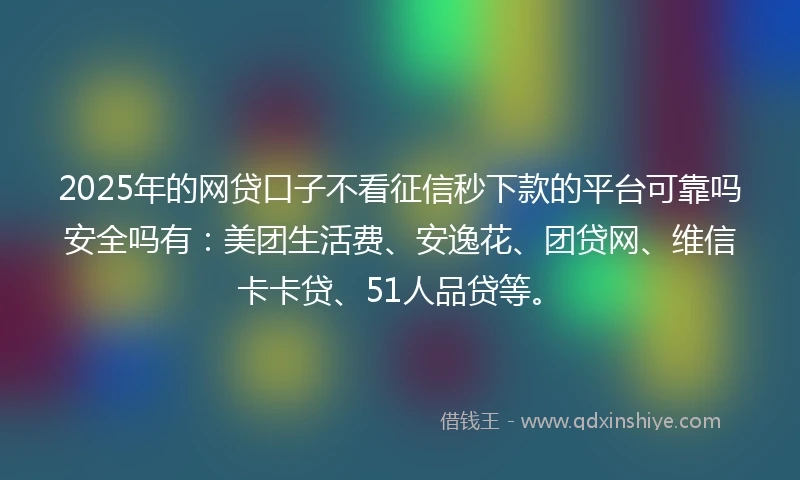 2025年的网贷口子不看征信秒下款的平台可靠吗安全吗有：美团生活费、安逸花、团贷网、维信卡卡贷、51人品贷等。