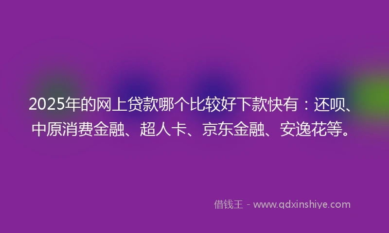 2025年的网上贷款哪个比较好下款快有：还呗、中原消费金融、超人卡、京东金融、安逸花等。