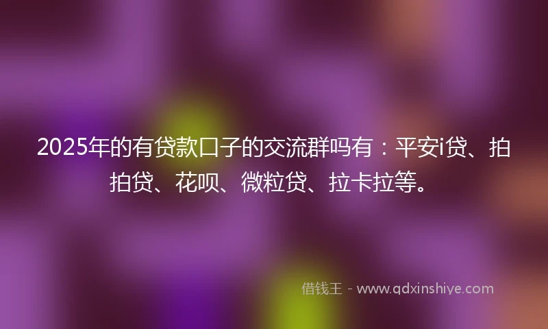 2025年的有贷款口子的交流群吗有：平安i贷、拍拍贷、花呗、微粒贷、拉卡拉等。