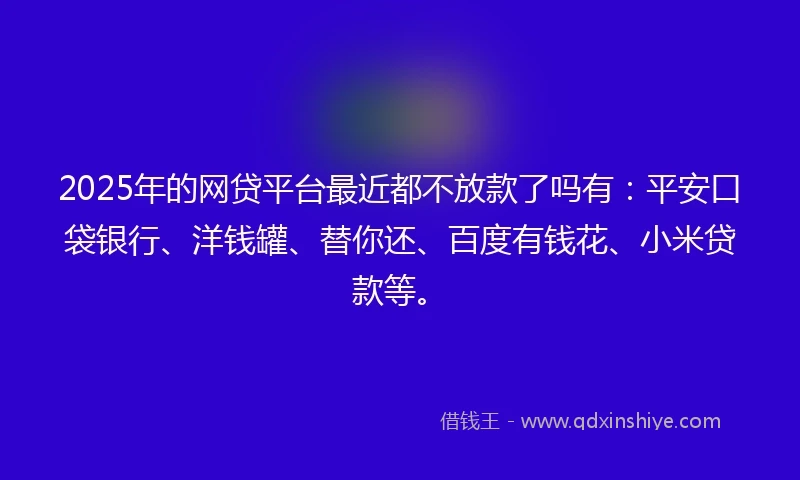 2025年的网贷平台最近都不放款了吗有：平安口袋银行、洋钱罐、替你还、百度有钱花、小米贷款等。