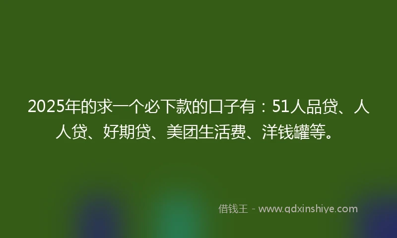 2025年的求一个必下款的口子有：51人品贷、人人贷、好期贷、美团生活费、洋钱罐等。