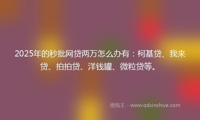2025年的秒批网贷两万怎么办有：柯基贷、我来贷、拍拍贷、洋钱罐、微粒贷等。