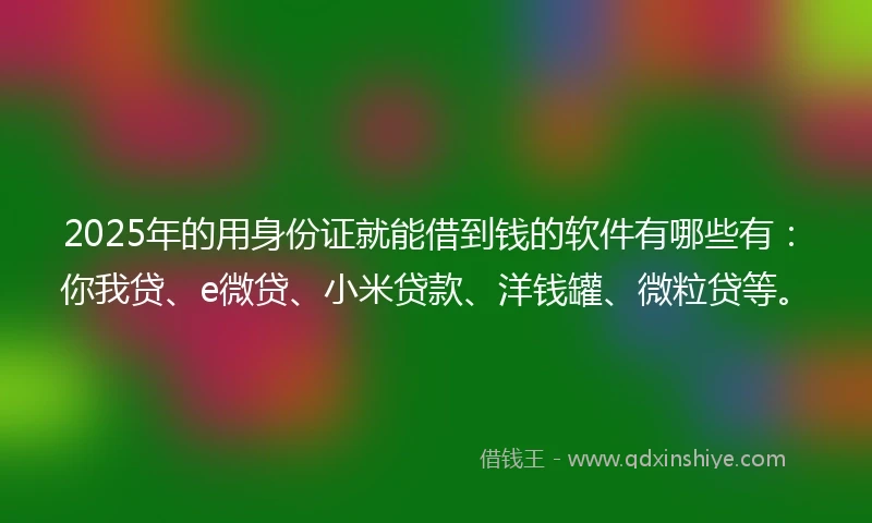 2025年的用身份证就能借到钱的软件有哪些有：你我贷、e微贷、小米贷款、洋钱罐、微粒贷等。
