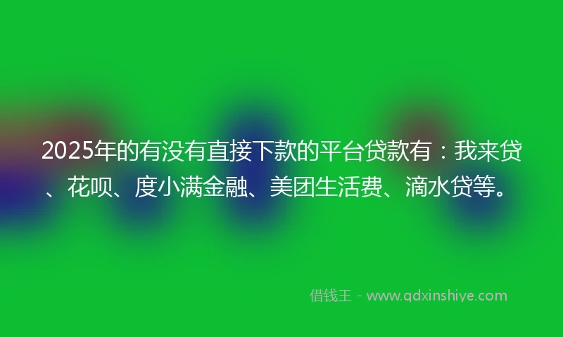 2025年的有没有直接下款的平台贷款有：我来贷、花呗、度小满金融、美团生活费、滴水贷等。