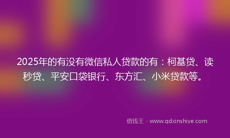 2025年的有没有微信私人贷款的有：柯基贷、读秒贷、平安口袋银行、东方汇、小米贷款等。
