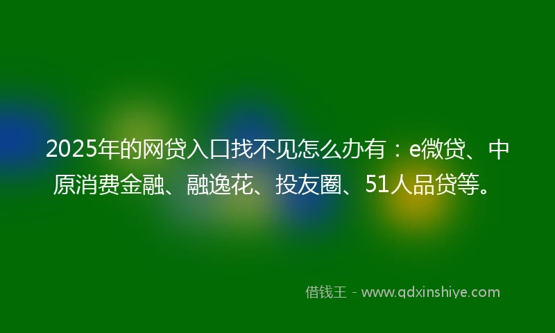 2025年的网贷入口找不见怎么办有：e微贷、中原消费金融、融逸花、投友圈、51人品贷等。