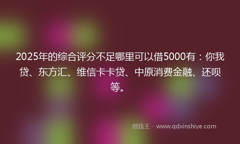 2025年的综合评分不足哪里可以借5000有：你我贷、东方汇、维信卡卡贷、中原消费金融、还呗等。