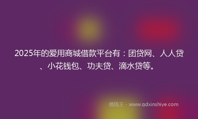 2025年的爱用商城借款平台有：团贷网、人人贷、小花钱包、功夫贷、滴水贷等。