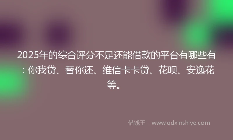 2025年的综合评分不足还能借款的平台有哪些有：你我贷、替你还、维信卡卡贷、花呗、安逸花等。