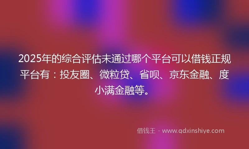 2025年的综合评估未通过哪个平台可以借钱正规平台有：投友圈、微粒贷、省呗、京东金融、度小满金融等。