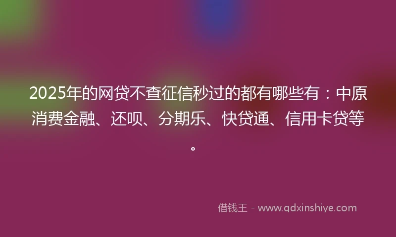 2025年的网贷不查征信秒过的都有哪些有：中原消费金融、还呗、分期乐、快贷通、信用卡贷等。