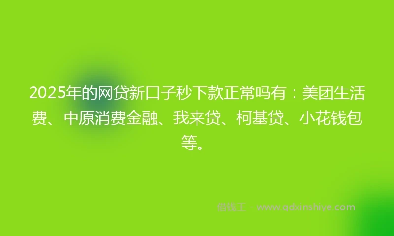 2025年的网贷新口子秒下款正常吗有：美团生活费、中原消费金融、我来贷、柯基贷、小花钱包等。