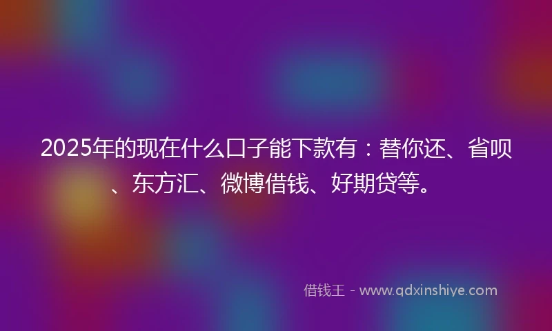 2025年的现在什么口子能下款有：替你还、省呗、东方汇、微博借钱、好期贷等。