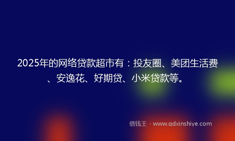 2025年的网络贷款超市有：投友圈、美团生活费、安逸花、好期贷、小米贷款等。