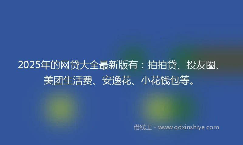 2025年的网贷大全最新版有：拍拍贷、投友圈、美团生活费、安逸花、小花钱包等。