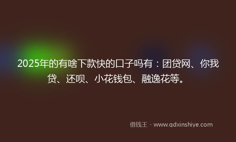 2025年的有啥下款快的口子吗有：团贷网、你我贷、还呗、小花钱包、融逸花等。