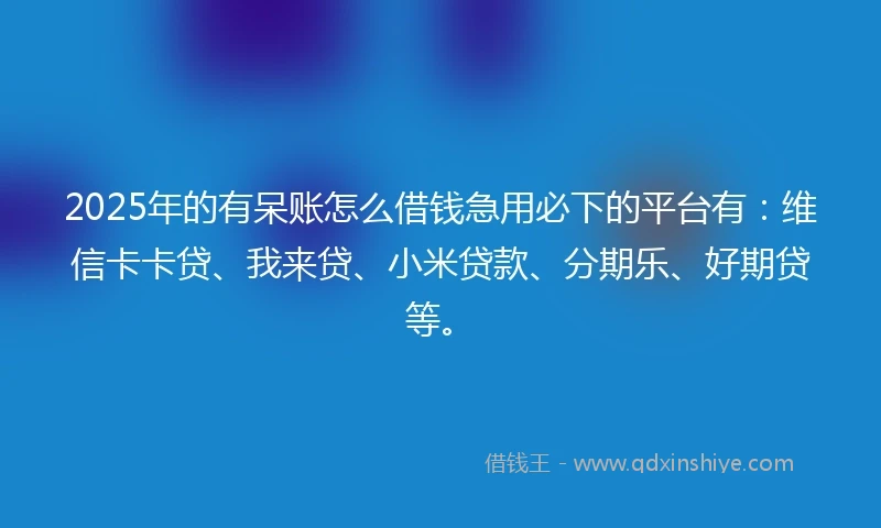 2025年的有呆账怎么借钱急用必下的平台有：维信卡卡贷、我来贷、小米贷款、分期乐、好期贷等。